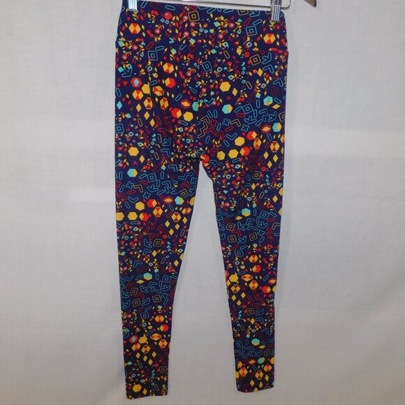LuLaroe Blue Geometric Floral Multicolor Womens Leggings OS size 2 -10 - Picture 8 of 9